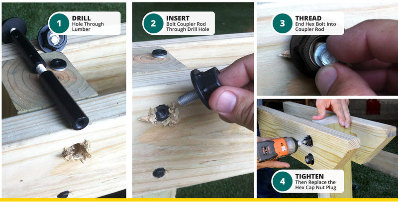 OZCO 2 Pcs OWT Timber Bolts 3/4" x 8–10" | Adjustable Structural Wood Bolts for Pergola, Deck, Beam and Outdoor Wood Structures | Powder-Coated Steel Hardware 3/4" x 8"-10" 2 Pack