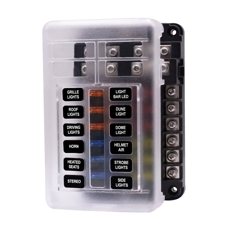 [Australia - AusPower] - 12 Way Blade Fuse Box Fuse Box Holder Standard Circuit Fuse Holder Box Block with LED Light Indication & Protection Cover for Car Boat Marine Trike Car Truck Vehicle SUV Yacht RV 12 Way 