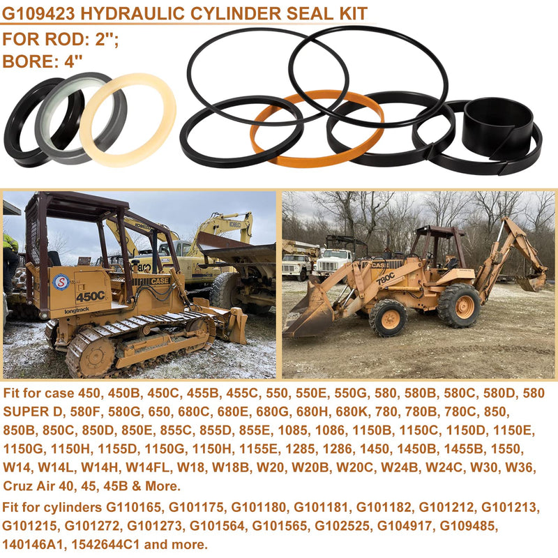 [Australia - AusPower] - for Case 1543273C1/Case G109423/Case G105545 Hydraulic Cylinder Seal Kit (for Rod Size: 2'', Bore Size: 4'') for Case 450 455 550 580 650 680 780 850 855 1085 1086 1150 1155 1285 1286 1450 1450 1550 