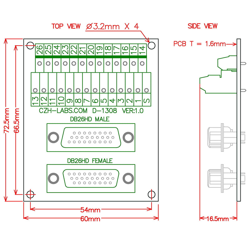 [Australia - AusPower] - DIN Rail Mount DSUB DB26HD Male/Female Header Interface Module, D-SUB Breakout Board. 