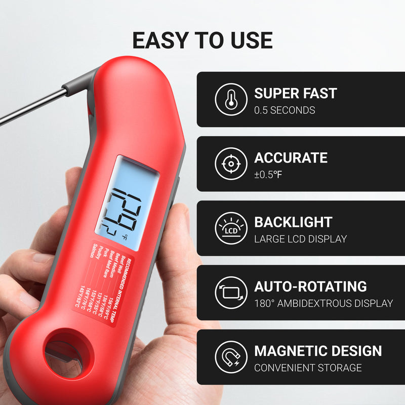 [Australia - AusPower] - ThermoMaven Professional Meat Thermometer Digital, Ultra-Fast 0.5 Sec Instant Read, NIST Certified ±0.5°F Accuracy, 100% Waterproof, Auto-Rotating Backlit Display, Lift-to-Wake, for BBQ/Cooking/Candy Red & Gray 