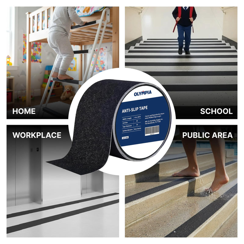 NORTHSKY Olympia 6 Inch x 60 Foot Anti Slip Tape, 45-Grit Friction, Non-Slip Traction Grip for Stairs, Waterproof Grip Tape Safety Non Skid Tape for Steps Anti-Slip Traction Tape Black 6“