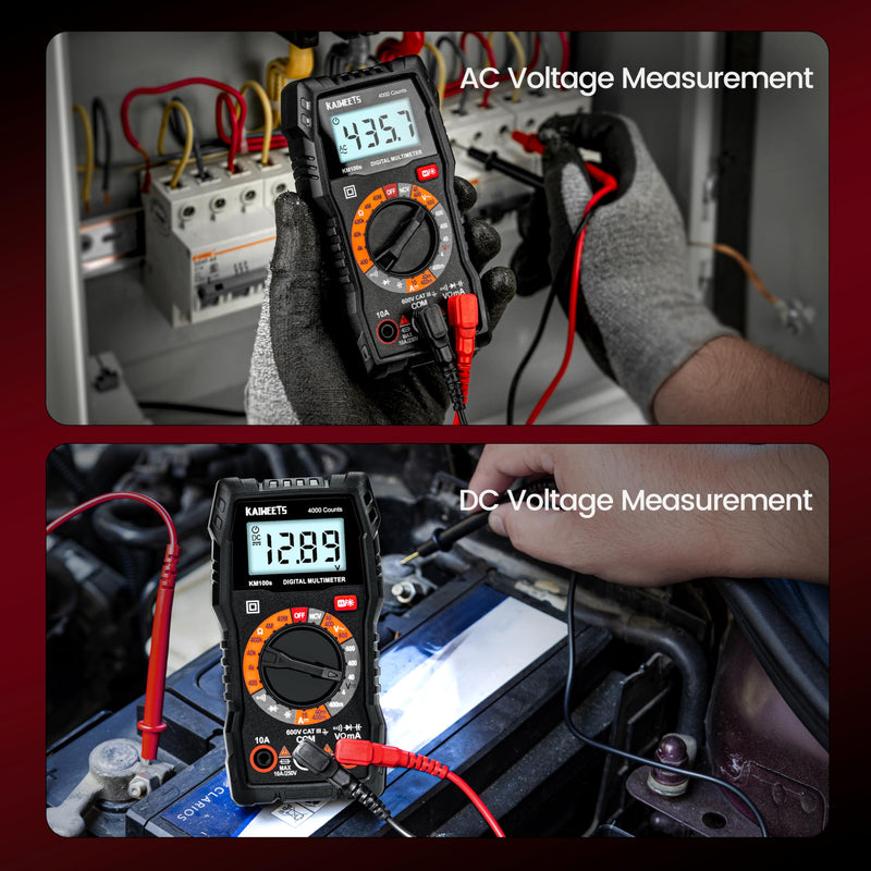 [Australia - AusPower] - KAIWEETS Digital Multimeter 4000 Counts and KAIWEETS Silicone Multimeter Test Leads with Gold-Plated Probes, 48 inch Long 