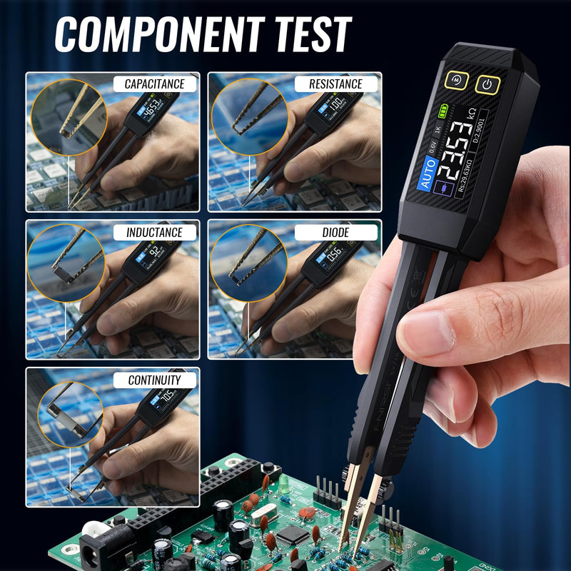 [Australia - AusPower] - 10kHz LCR Meter Tweezer, ESR Meter, Mini SMD Multimeter, Capacitance Inductance Continuity Diode Tester, Measurement Electronic Component Multimeter, Rechargeable Component Diode Tester-LCR-ST1 