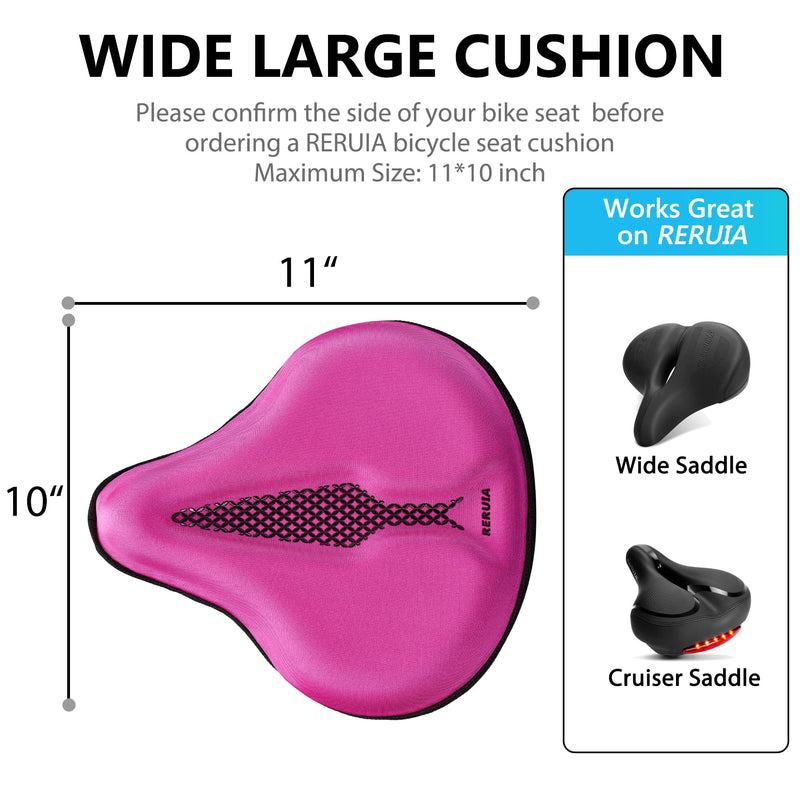 Bike Seat Cover Wide Comfortable - Bicycle Seat Cushion Soft Memory Foam Padded Large Exercise Saddle Cover Replacement for Men Women Seniors Indoor Outdoor Cycling, 11 X 10 Inches Pink