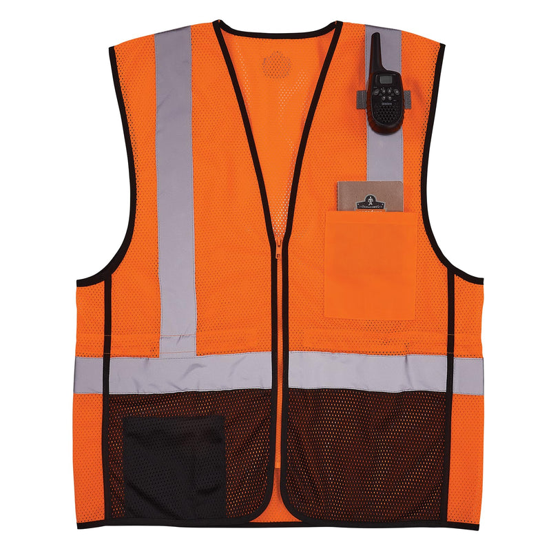 Ergodyne GloWear 8210Z-BK Class 2 Safety Vest, Hi Vis Mesh, Reflective, Black Front, Zipper Orange 4X-Large-5X-Large