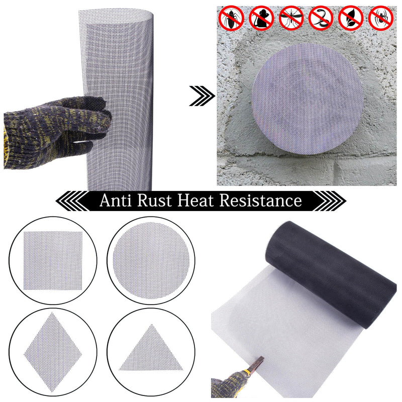 Wire Mesh Roll 20 Mesh 304 Stainless Steel Woven Wire Screen Mesh Never Rust，Pest Rat Mesh for Preventing Rats Squirrel and Mouse Access 11.8 in X 9.84 Ft TXZWJZ (Black) Black