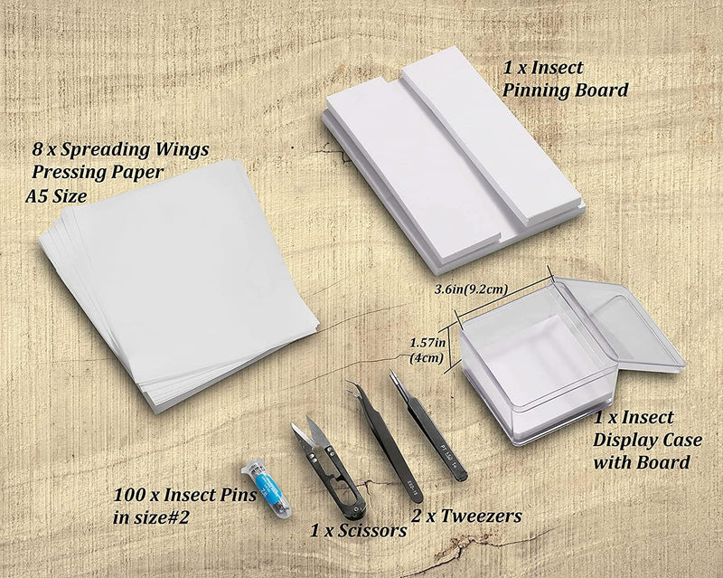 Making Insect Specimen Tools Kit, Insect Pins,Insect Pinning Board, Wings Pressing Paper,Tweezers, Scissors, Insect Display Case, Insect Collection for Bug Hobbyist/Biology Projects