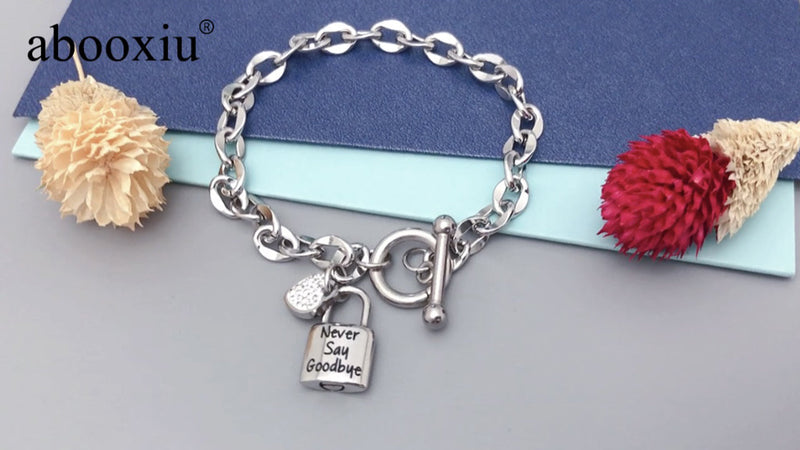 abooxiu Lock Urn Bracelet for Ashes - Crystal Heart Cremation Bracelet - Stainless Steel Memorial Ash Holder for Men Women - Silver Minimal