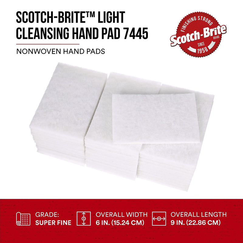 [Australia - AusPower] - Scotch-Brite Light Cleansing Hand Pad 7445, 6 in x 9 in, Mild Abrasive Hand Sanding Pad, For Metal, Vinyl, Porcelain and Other Delicate Surfaces, Pack of 20 