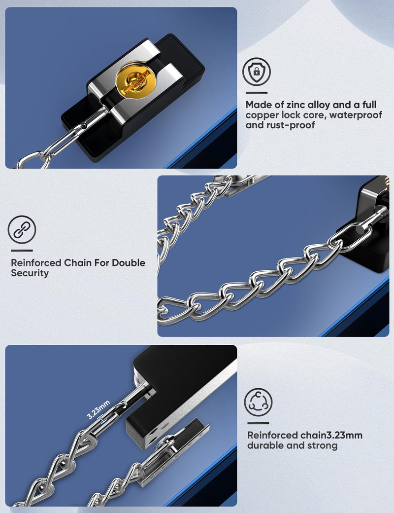 Door Chain Lock Heavy Duty, Security Heavy Duty Chain Door Latch for Front Door Inside Door with Key, Door Lock for Child, Puertas, Hotel, Bedroom,Window (Sliver,2 Pack) 2 Pack Silver
