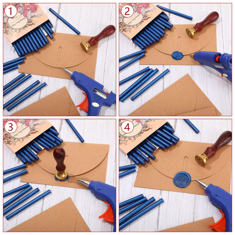 [Australia - AusPower] - Containlol 24 Pcs Glue Gun Sealing Wax Sticks for Wax Seal, Mini Envelope Glue Gun Sealing Wax for Wedding Invitations, Cards Envelopes, Snail Mails, Wine Packages, Christmas Gift Idea (Sea Blue) Sea Blue 