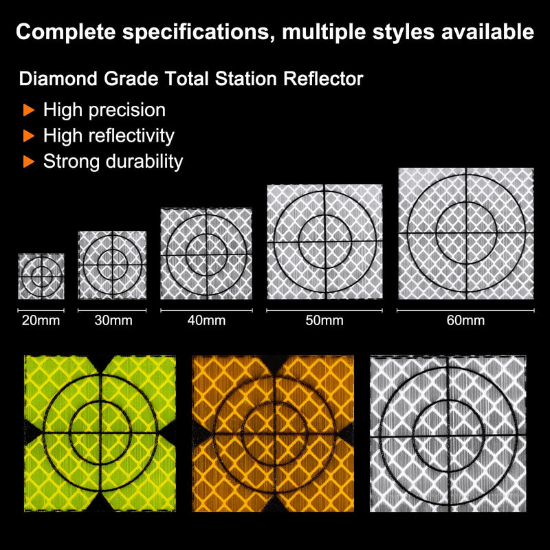 HARFINGTON 100pcs Survey Reflector Sheets 40x40mm Self-Adhesive Reflective Tape Survey Target Mark for Total Stations, White 100 40mm x 40mm