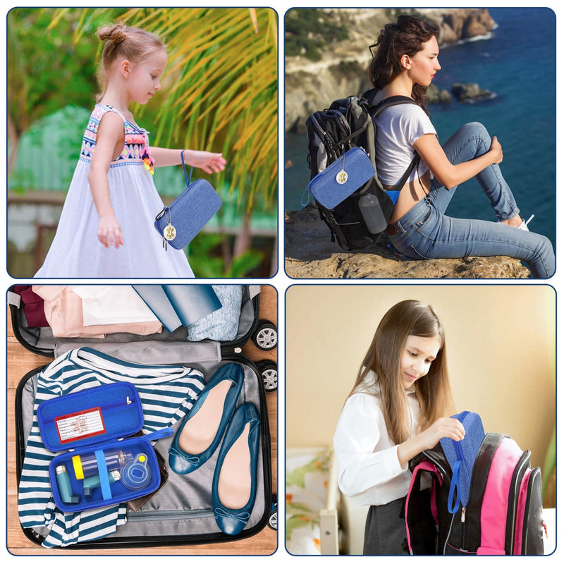 [Australia - AusPower] - YouKnow Travel Carrying Case for Asthma Inhaler, Inhaler Spacer for Adults and Children, Mask, Inhaler Holder with Asthma Warning Label and Medical Card, with Carabiner (Case Only) (Blue) Blue 