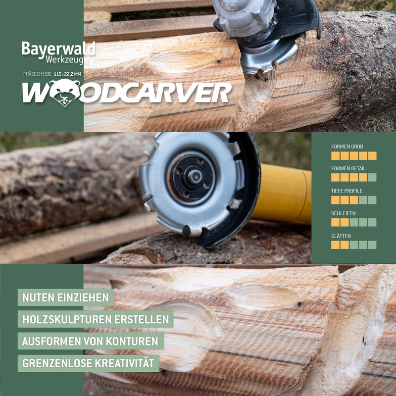 Bayerwald Woodcarver Diameter 115 mm - Milling Disc for Angle Grinder for Woodworking / Ideal Tool for Sculptors and Carvers (Woodcarver)