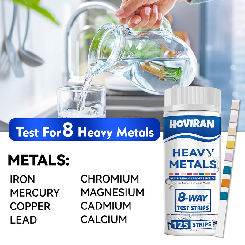 [Australia - AusPower] - 8 Way Heavy Metals Water Test Strips -125 ct Home, Well Drinking Water Testing Kit for Iron, Mercury, Copper, Lead, Chromium, Magnesium, Cadmium, Calcium 8-Way Heavy Metals Test Strips - 125 ct 