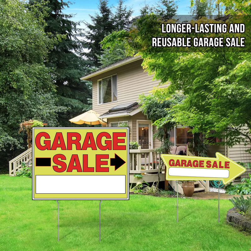 Double-Sided Garage Sale Signs & Directional Arrow Signs -9Pack Sets with Metal Stakes - Waterproof Reusable Yard Signs for Outdoor Sales Events