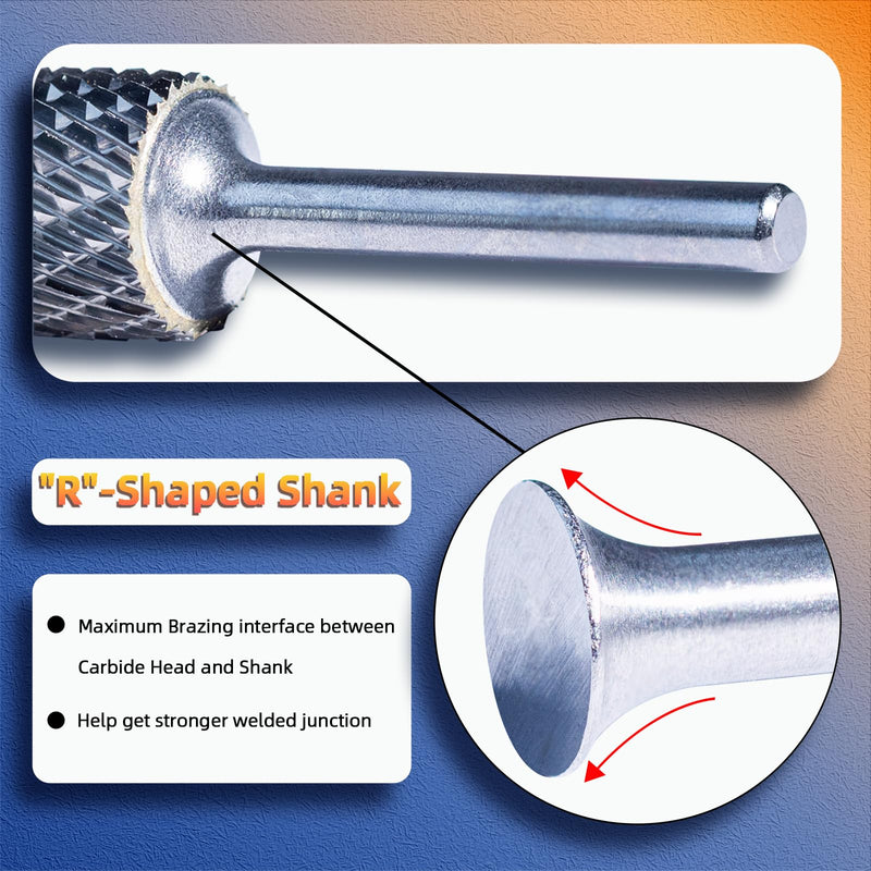 SC-5 Cylindrical with Radius End Double Cut Tungsten Carbide Rotary Files 1/4'' Shank 1/2" Cutting Diameter 1" Cutting Length Deburring Cutters for Wood Grinding & Deep Groove Machining SC-5