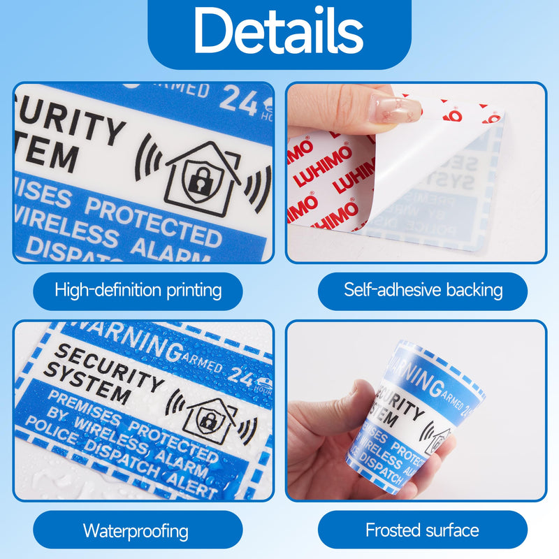 6PCS Security Alarm System Sign for Home, Self-Adhesive Weatherproof 24 Hours Warning Sticker, Safety Protection System for House Doors and Windows, Business Indoor & Outdoor Use 3.9''x2.8'' Security System Warning Small