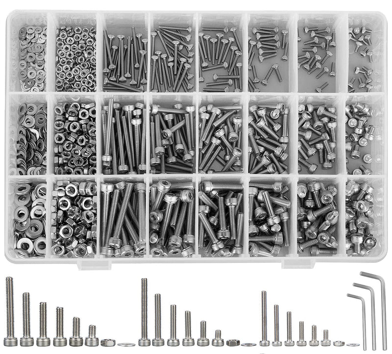[Australia - AusPower] - Metric Bolt Assortment M2 M3 M4 M6 Screws Nuts and Washers Hex Socket Head Cap Machine Screws, Bolts and Nuts Kit 