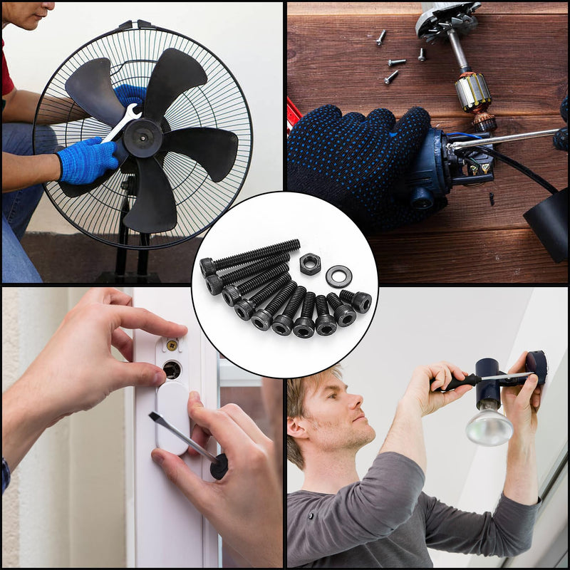 [Australia - AusPower] - M4 Hex Socket Head Cap Screws Bolts and Nuts and Washers Assortment Kit, 520 Pcs Metric Allen Hex Socket Drive Screws Bolts, 12.9 Grade Alloy Steel, Black Oxide Finish, Fully Threaded M4-520 B 