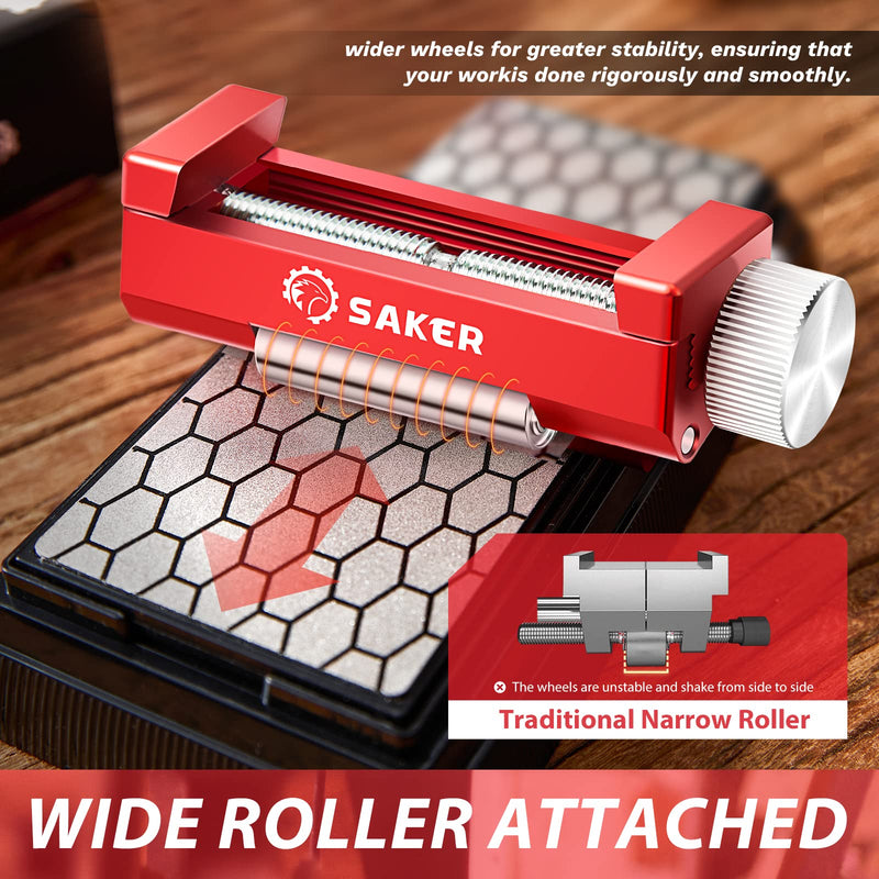 [Australia - AusPower] - Saker Honing Guide with Whetstone - Red Off-Center Upgraded Honing Tool and Diamond Sharpening Stone Set Kit for Knife, Short Chisels and Planes, Fine/Coarse Plate, 400/1000/Grit… Red Honing Guide and Stone 