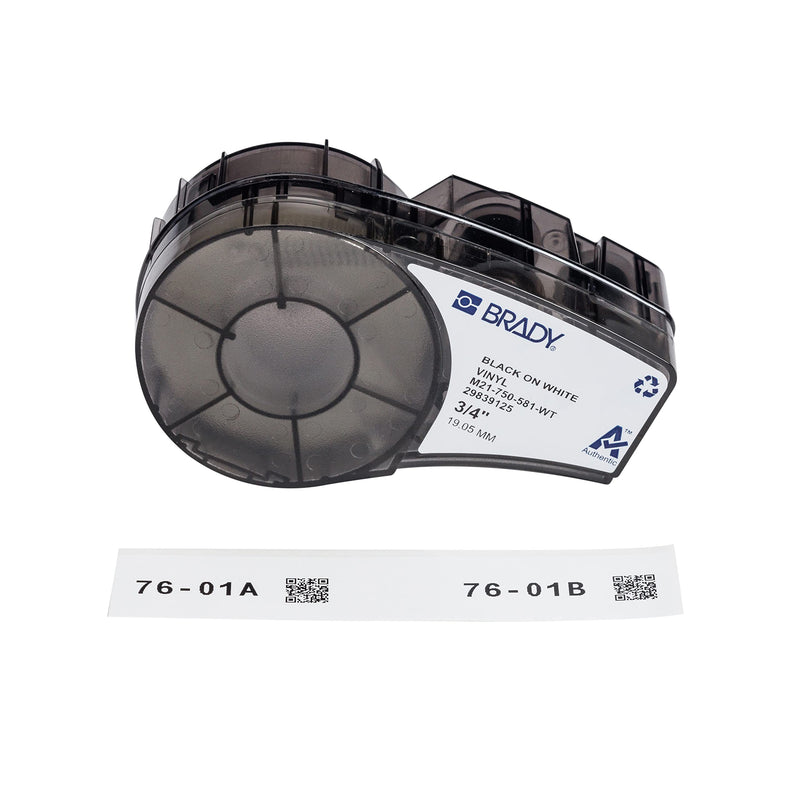[Australia - AusPower] - Brady Authentic (M21-750-581-WT) Repositionable Vinyl Labels for Equipment, Facility ID, Floor Marking, Lab, Lean/5S, Pipe/Valve, Black on White-Designed for M210, M210-LAB, M211 Printers, 0.75"Wx21'L .75" Vinyl Label 