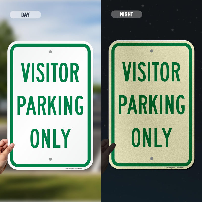 SmartSign 18 x 12 inch Basics “Visitor Parking Only” Metal Sign, 120 mil Aluminum Composite, Engineer Grade Reflective Material, Green and White, Made in USA ACM Reflective