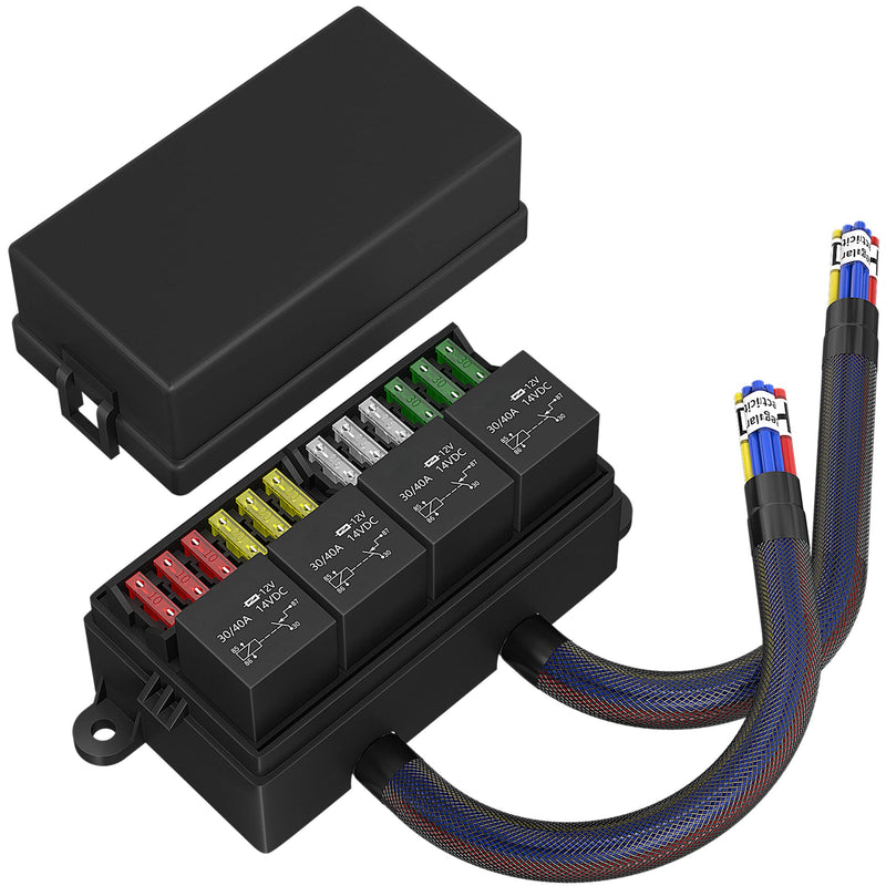[Australia - AusPower] - RVBOATPAT 12 Volt Fuse Relay Box Pre-Wired Fuse and Relay Box with 4 Relays and 12 Way ATC/ATO Fuses Sealed 12V Relay Fuse Box Block for Auto Car Marine Boat 