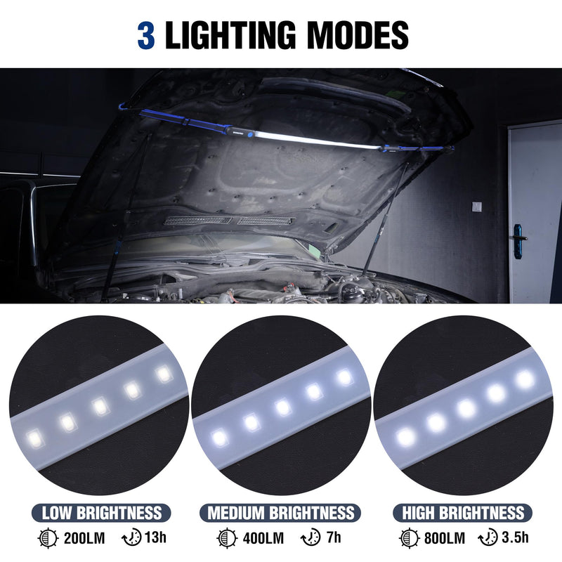 [Australia - AusPower] - WORKPRO Rechargeable Underhood Work Light, 25inch Long Foldable LED Work Light Bar, 3 Lighting Modes with Adjustable Straps and Hooks, Magnetic Light for Car Repairing/Garage/Workshop/Emergency 