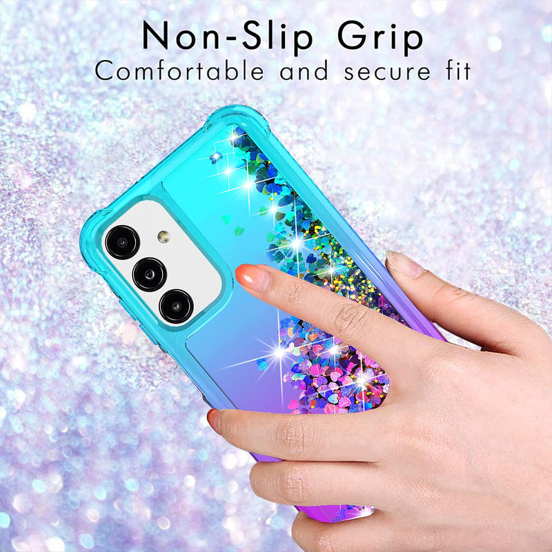 [Australia - AusPower] - for Galaxy A15 5G Phone Case,Samsung Galaxy A15 5G Case,with HD Screen Protector,Gradient Quicksand Glitter Liquid Floating Cute Phone Case for Samsung A15 5G (Teal/Purple) Y Teal/Purple 
