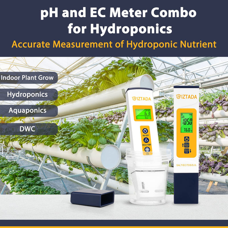 [Australia - AusPower] - pH Meter and Salinity Meter Combo for Saltwater Pool 6 in 1 pH Salt SG EC TDS Temp Meter for Reef Aquarium Seawater Tank Koi Fish Pond PPM and pH Water Tester for Hydroponics Nutrients Growing pH Salinity Tester Combo 