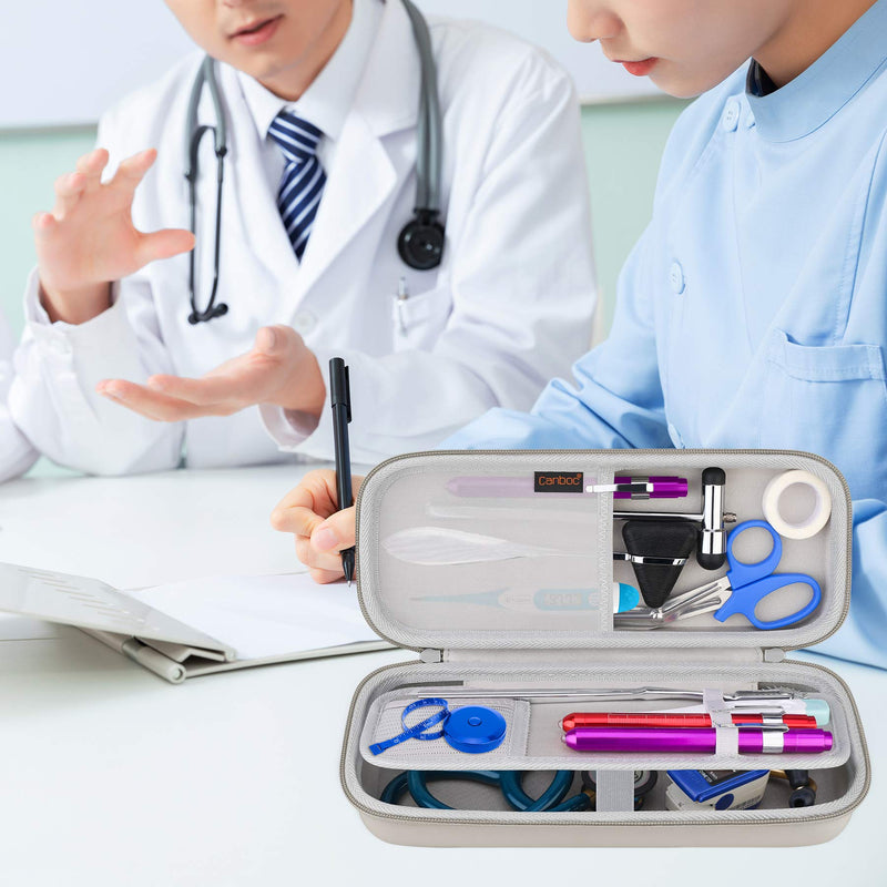 [Australia - AusPower] - Canboc Stethoscope Case, Large Stethoscope Holder with ID Slot, Compatible with 3M Littmann Classic III, Lightweight II S.E., Cardiology IV Stethoscope, Mesh Bag fit Pen Light, Grey PU-Grey 