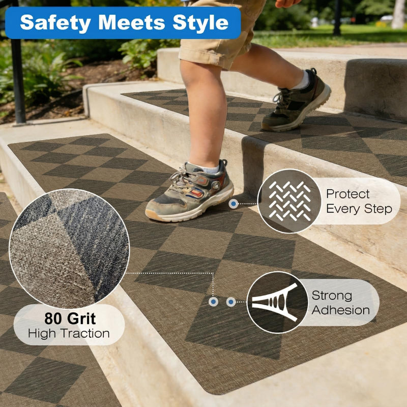 Outdoor Stair Treads Non-Slip, 8” x 30” - 10-Pack Weather Resistant Grip Tape for Wooden Steps, Waterproof & Anti Skid Strips, 80-Grit Adhesive Step Treads, Mocha Mocha/Brown 8" x 30"