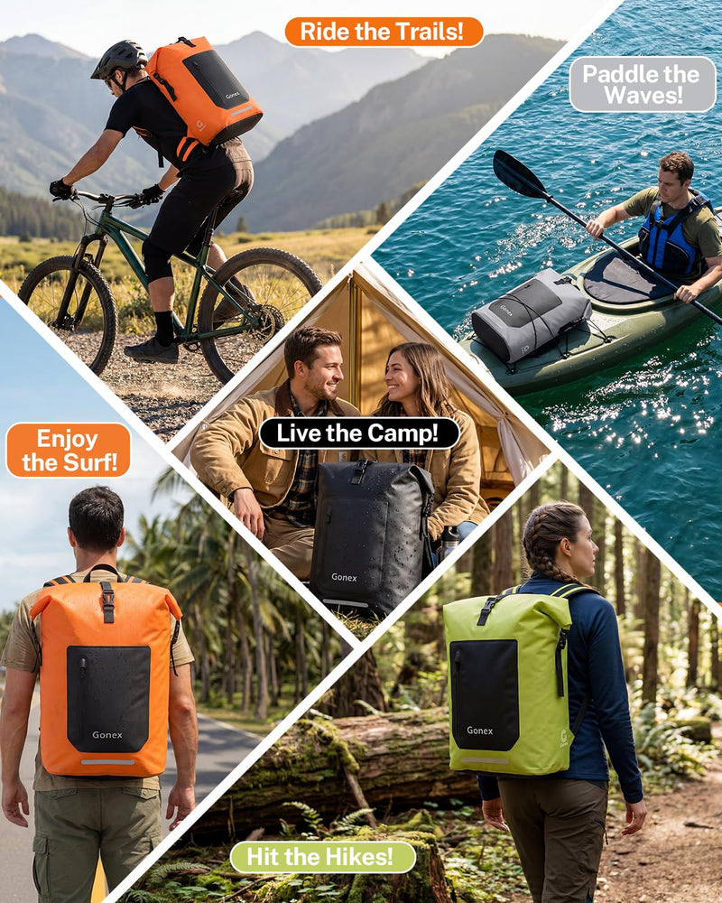 Gonex Waterproof Ultralight TPU Backpack 35L Roll Top Dry Bag, Kayaking | Back Padding, Camping, Fishing, Travel, Adjustable Straps, External & Internal Storage Pockets, Green