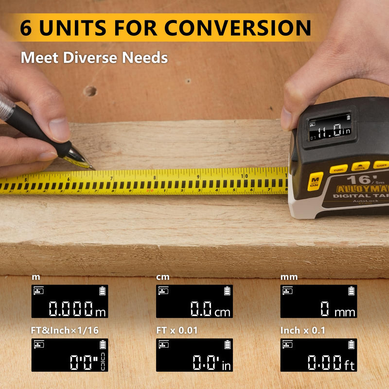 [Australia - AusPower] - Alloyman 2-in-1 Digital Tape Measure, 16Ft Measuring Tape, 50 Groups Historical Memory, 6 Units Switch, 4 Measuring Modes, Auto Lock with Movable Magnetic Hook, Waterproof & Drop Proof, App Sync 