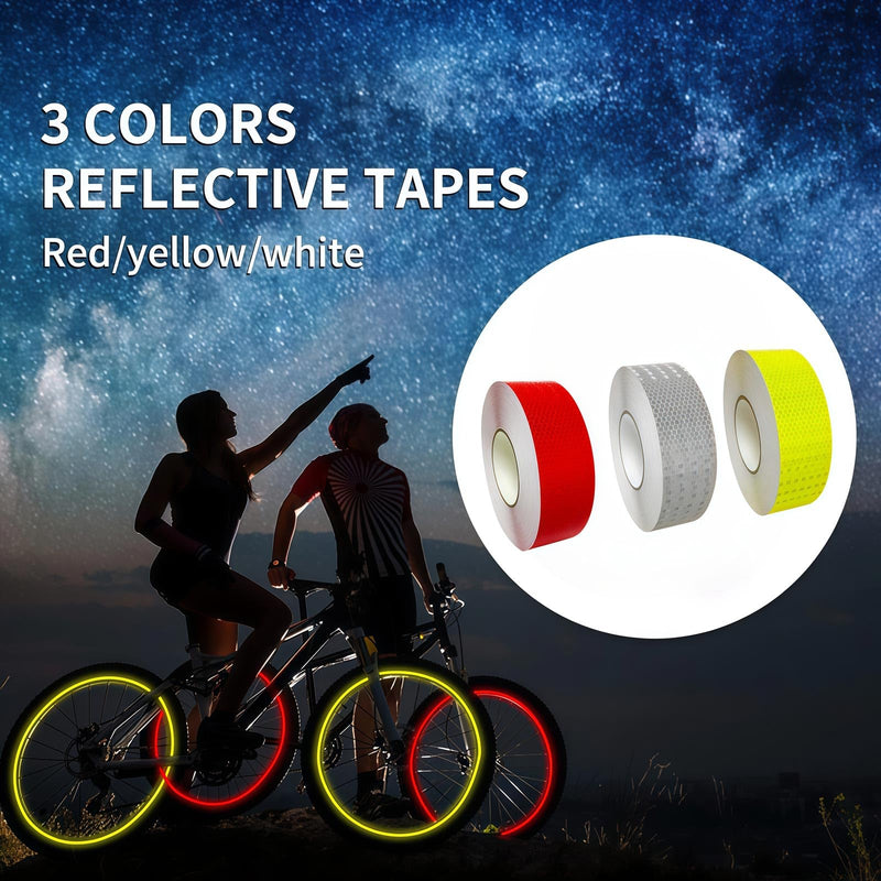 3 Rolls of 3 Colors High-Visibility Reflective Tape - Waterproof Self-Adhesive Safety Stickers for Outdoor Nighttime Visibility, Trailers, Clothing, Vehicles (1 in x 30 ft.)
