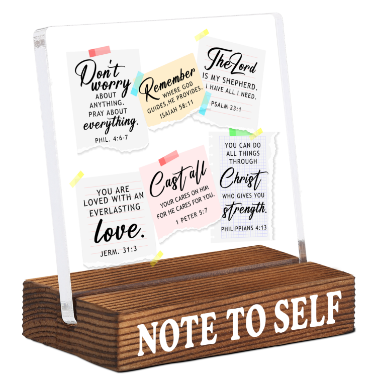 Inspirational Desk Decor with Positive Reminder, Speak Kindly to Yourself Acrylic Sign with Rustic Wood Base, Encouragement Gift for Home Office Coworker Friend SNOTE9 Positive Reminder Gift