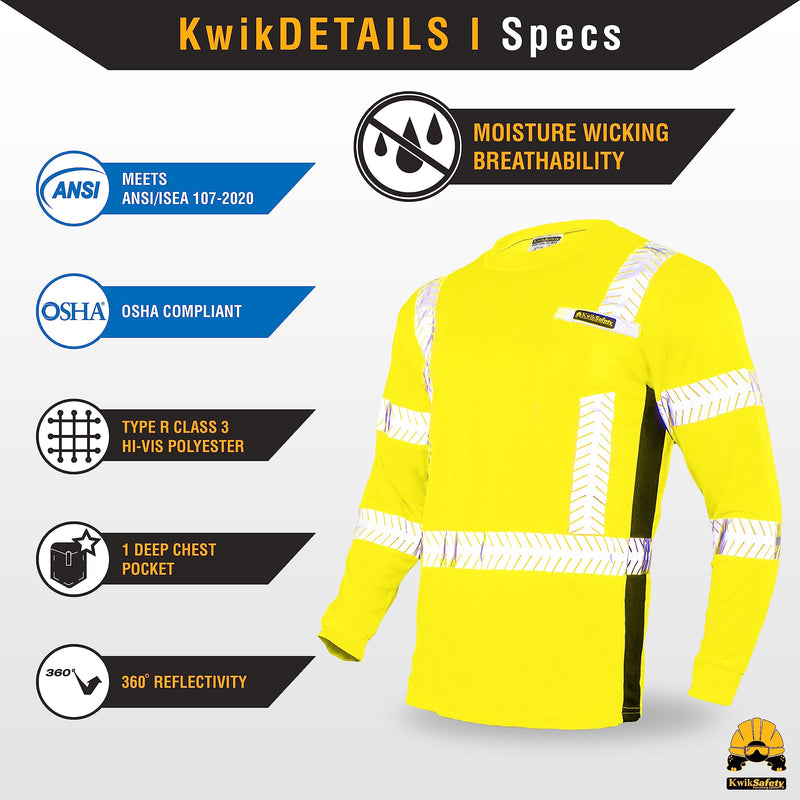 KwikSafety - Charlotte, NC - Limited Edition Long Sleeve Safety Shirts [Deluxe Fishbone Tape] Class 3 ANSI OSHA Compliant Small Fishbone Tape | Yellow