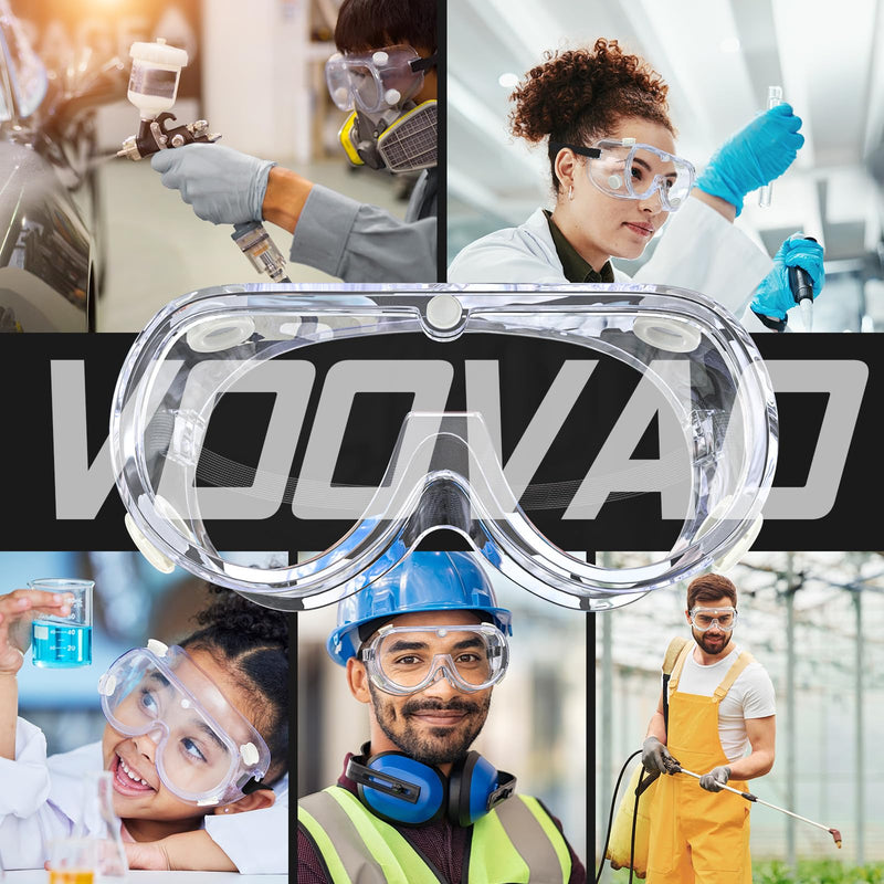 Anti-fog Safety Goggles ANSI Z87.1,Adjustable Chemistry Lab Goggles Over Glasses Transparent 4pcs