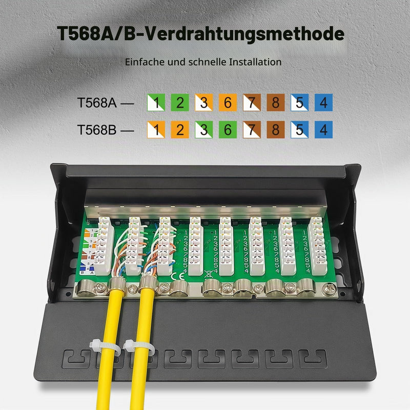 CAT6 Patch Panel 8 Port Distribution Panel Desktop & Wall Mounted Shielded 8x RJ45 Socket LSA Distribution Panel for Gigabit Network Switch 8 Port CAT6 Patch Panel