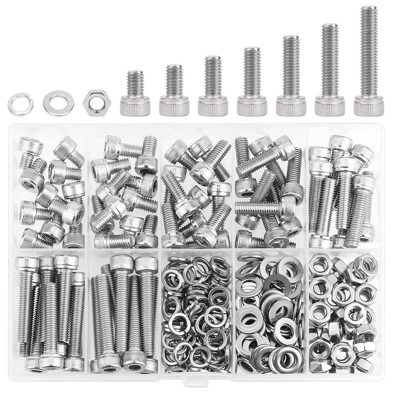 [Australia - AusPower] - 210 Pieces M5 x 6mm /8mm /12mm /16mm /20mm /25mm /30mm, Hex Socket Head Cap Screws Bolts Washers Nuts Kit, 304 Stainless Steel Socket Head Screws 