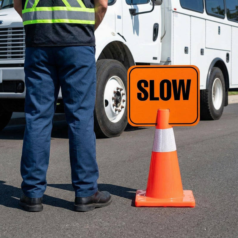 Geetery 6 Pcs Traffic Cone Arrow Signs 10.4"x 12.6" Reversible Orange Road Signs Bulk Road Closed Cone Top Traffic Warning Directional Left Right Arrows Sign for Outdoor Construction (Slow) Slow