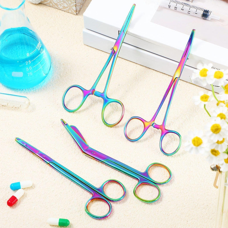 [Australia - AusPower] - BBTO Hemostat Curved and Straight Hemostat Forceps Piercing Pliers Forceps, Stainless Steel Straight and Curved Pliers, Fishing Tweezer(Colorful,4 Pcs) 4 Colorful 