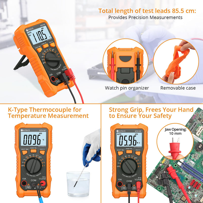 [Australia - AusPower] - Neoteck 2000 Counts Digital Multimeter Voltmeter Tester with NCV, LCD for AC/DC Voltage&Current, Resistance, Capacitance, Live Wire, Frequency, Temperature, Duty Cycle, Continuity, Diode Measuring 