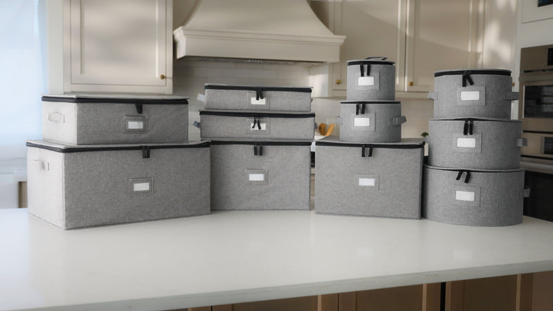 China Storage Container for Charger Plate - Includes 12 Felt Dividers. Hard Shell and Stackable with Padded Interior. Great for Platters, Big Plates and Serving Dishes up to 12.5" W Charger Plate Case