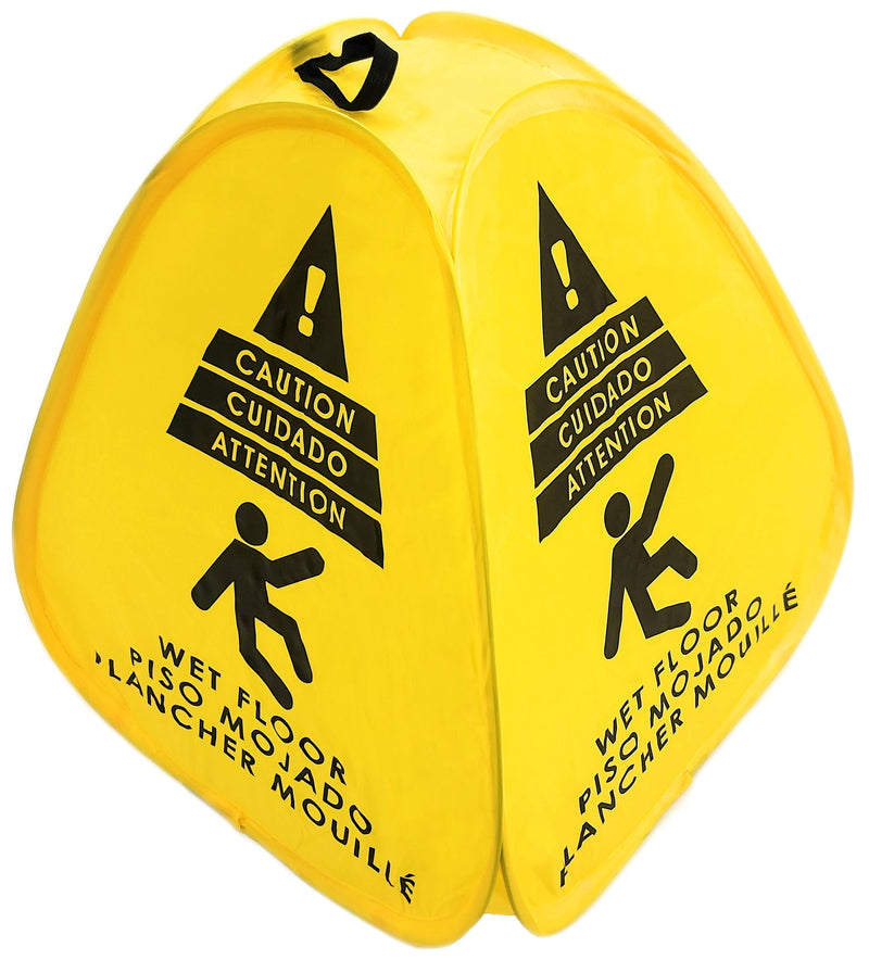 Kraken Sign Co - Pop-up Sign, Yellow 4-Sided Bilingual Trilingual English/Spanish/French Warning, Pop-up Caution Wet Floor Sign 16 inch for Restaurant, Commercial and Industrial Safety. Foldable, Portable, Durable (Yellow, 2 Pack)