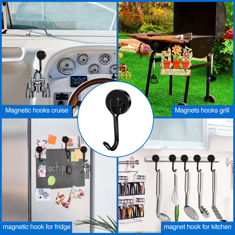[Australia - AusPower] - LOVIMAG Magnetic Hooks for Cruise Cabins, 40lbs Cruise Magents with Epoxy Coating, Swivel Neodymium Magnets with Hooks for Refrigerator, Locker Accessories, Cruise Essentials, Home Must Haves-6 Pcs 6 Pack Black 