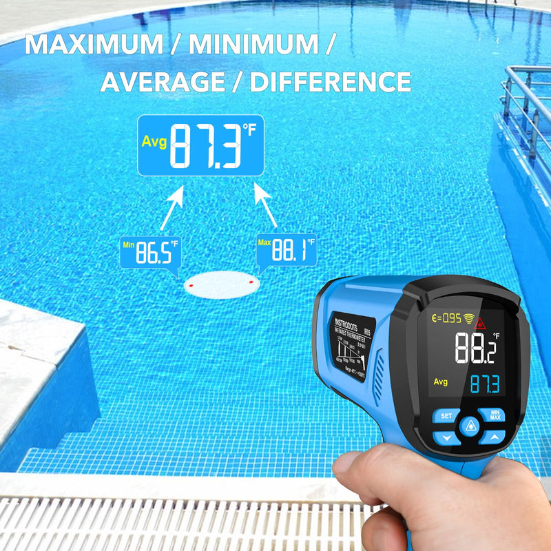 [Australia - AusPower] - Infrared Thermometer Temperature Gun, -40℉ to 2192℉ Dual Laser High Temp Thermometer with LCD Color Display, Non-Contact Industrial Pyrometer 50:1 Distance Ratio, Adjustable Emissivity Blue (-40℉~2192℉) 