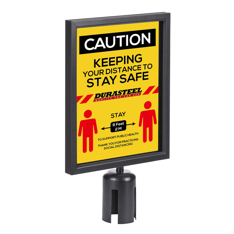 DuraSteel Portrait Display Stanchion Sign Holder - Double Sided Frame for 8.5'' x 11'' - Crowd Control & Queue Barrier With Social Distancing Warning Sign - NOT Fit with US Weigh Sentry Stanchion Social Distancing Sign